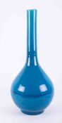 A large Chinese blue glazed bottle vase, restored, height 25".