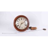 A 19th Century mahogany cased dial alarm clock with single weight and pendulum, diameter 30cm.