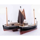 Two models of Cornish Luggers from Looe, The Kathleen and The Iris, lengths 53cm (The 'Iris'