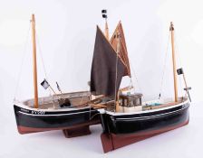 Two models of Cornish Luggers from Looe, The Kathleen and The Iris, lengths 53cm (The 'Iris'