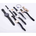 A mixed collection of watches including ladies vintage gold watch, no strap, vintage cushion cased
