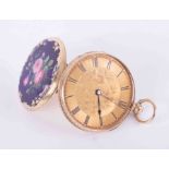 A antique gold fob watch, Geneva, stamped 'Shauffer', marked 18k with key wind movement and