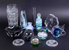 A collection of various art glass and ornaments including paperweights, (12).