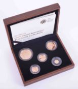 Royal Mint, Queen Elizabeth II 2009 UK gold proof sovereign five coin collection, certificate number