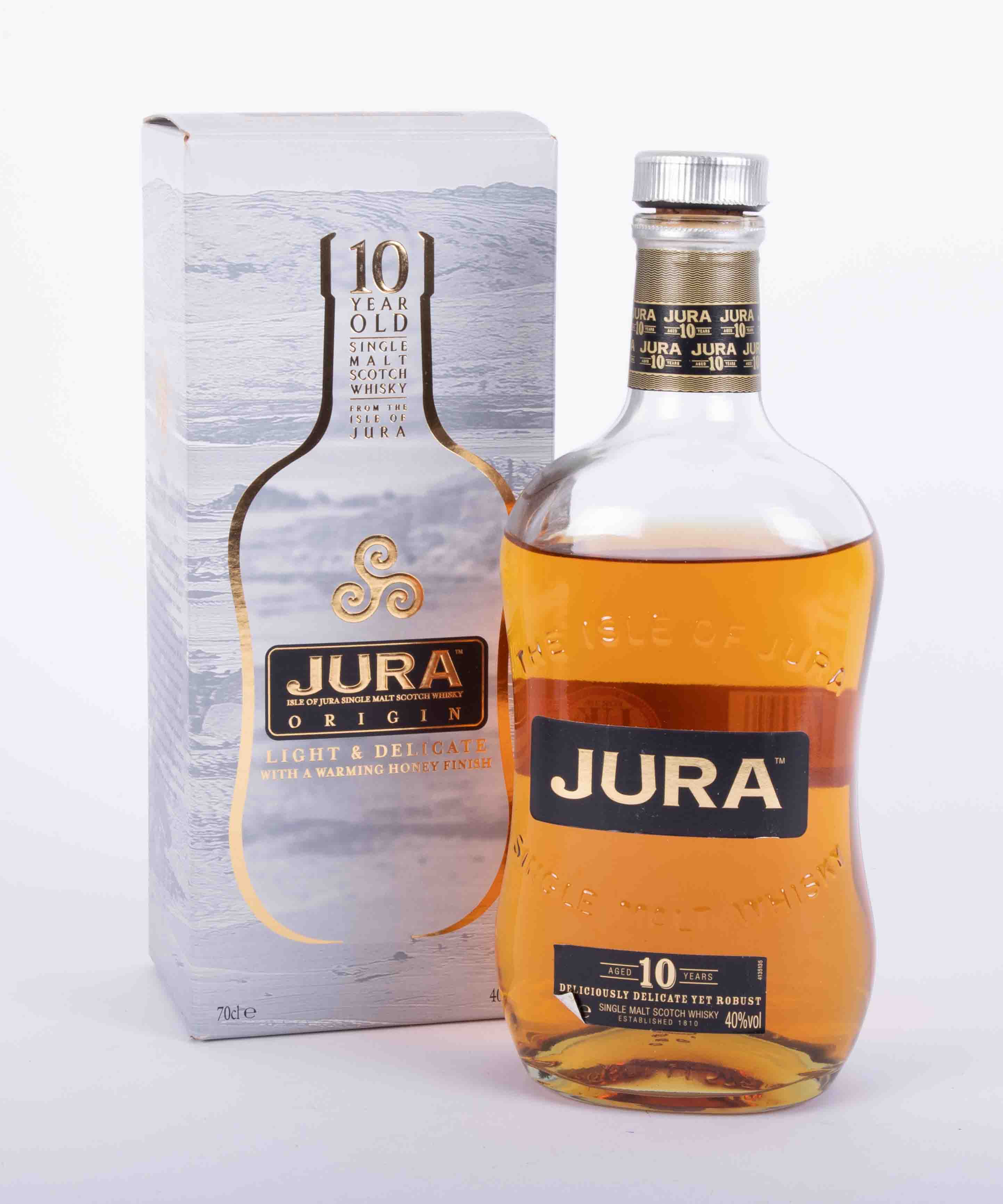 Jura Scotch whisky, ten year old single malt from the isle of Jura, boxed, (opened).