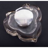 A silver and shaped glass inkwell, approx. 12cm x 13cm.