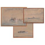 Eric Tufnell (1888-1978), three gouache warship paintings including HMS Cardiff 1917, HMS Furious