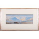 In the manner of Tristram Ellis (1844-1922), 'Mountain Scene' watercolour, 16cm x 48cm, indistinctly