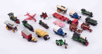 A small collection of loose models including Matchbox Superfast Pannier Tank Loco, Fowler Showman'