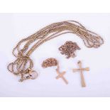 A mixed bag of 9ct gold jewellery comprising three chains, two crosses, approx. 31gm.