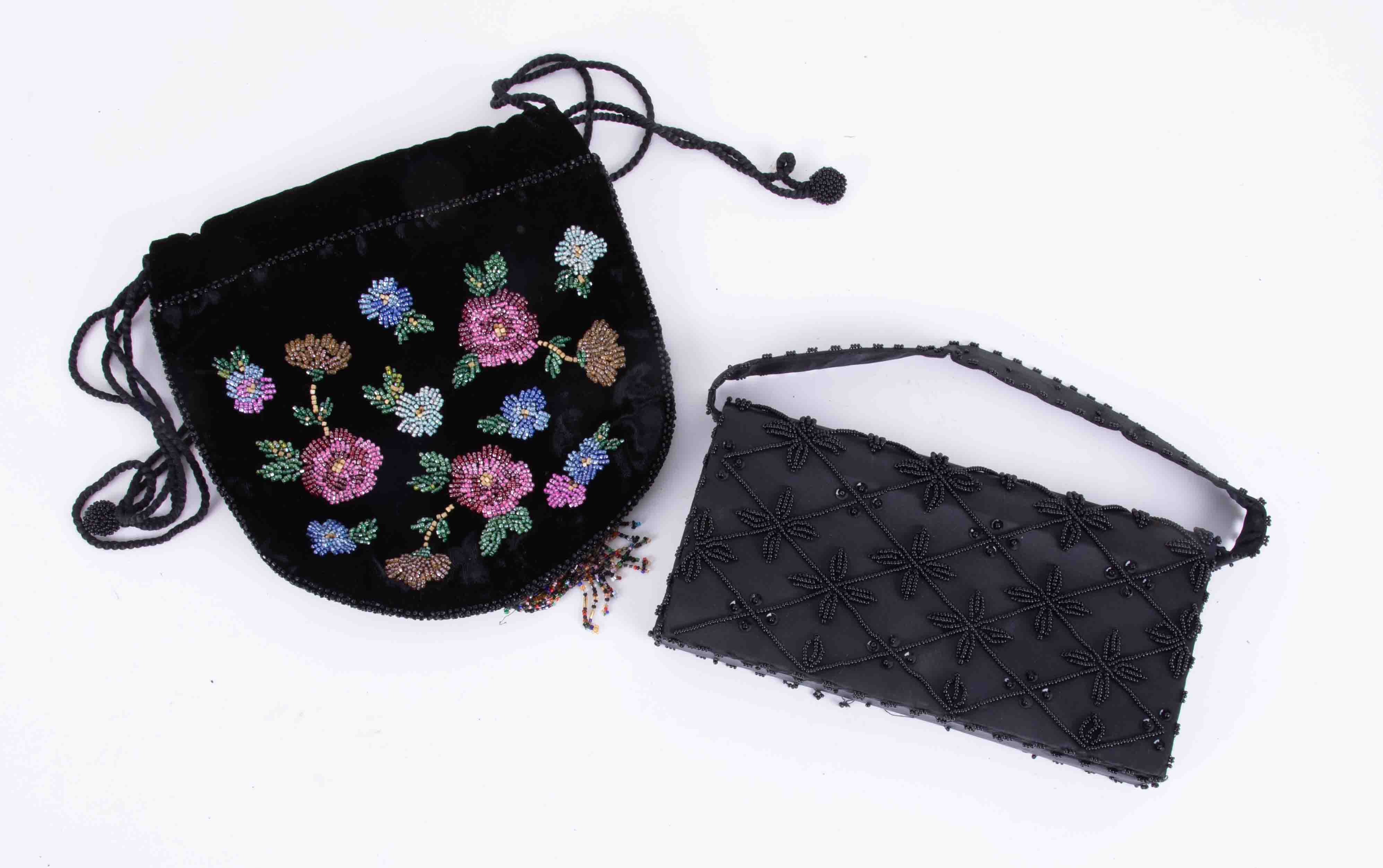 Two evening bags (one boxed), one beaded.