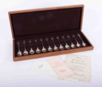 A spoon collection, RSPB cased boxed set of twelve spoons in sterling silver with certificates and