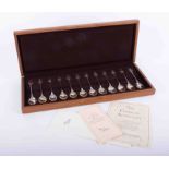 A spoon collection, RSPB cased boxed set of twelve spoons in sterling silver with certificates and