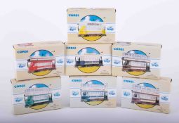 Seven Corgi boxed trams including Paisley, Plymouth, Grimsby etc.