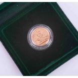 Queen Elizabeth II gold proof sovereign 1980, in green wallet and with certificate.