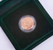 Queen Elizabeth II gold proof sovereign 1980, in green wallet and with certificate.