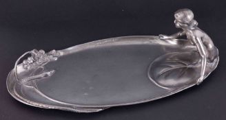 WMF, an Art Nouveau style silver plated figure and snake dish, length 26cm.