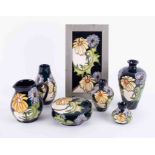 Moorcroft pottery by designer Kerry Goodwin to include rectangular plaque, trinket box, jug,