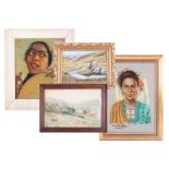 A collection of six various pictures including Rose E Stanton 1906, watercolour and another, N W