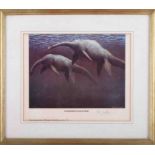 Peter Scott, signed edition print, 45/500 titled Courtship in Loch Ness, framed and glazed.