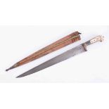 An antique Indo-Persian short sword with steel blade, mother of pearl mounted handle, fabric covered