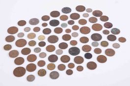 A collection of pre-decimal coins, farthings, half pennies, pennies, sixpences, shillings, etc and