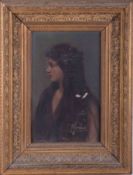 Pre-Raphaelite type oil on canvas Portrait Painting in gilt frame, overall size 44cm x 33cm. The