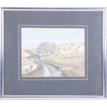 Ben Blathwayt, watercolour 'Fields' dated 1983, 14cm x 19cm, framed and glazed.
