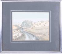 Ben Blathwayt, watercolour 'Fields' dated 1983, 14cm x 19cm, framed and glazed.