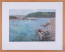 Chris Deakin, mixed media, 'View to Mount Edgecumbe from Plymouth Hoe', signed, 34cm x 48cm,