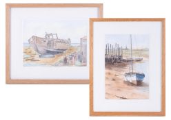 Brian J.Bird (Plymouth artist) two paintings including 'Fishing Boat, Dungeness' & another, 23cm x