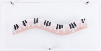 N.Phoenix, mounted glass art in the form of 'Piano Keys', overall size 86cm x 43cm.