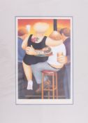 Beryl Cook, Two on a Stool, with certificate from Alexander Gallery, mounted not framed, image