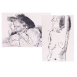 Two charcoal drawings, portrait studies, monogrammed, un-framed, 43cm x 60cm.