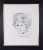 Robert Lenkiewicz (1941-2002), pencil drawing, portrait with hand written card on reverse, inscribed