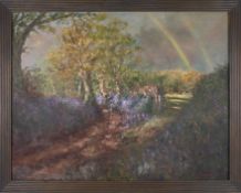 Michael J. STRANG (1942), oil on board, 'Country View and Rainbow', signed, dated '87, 70cm x