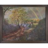 Michael J. STRANG (1942), oil on board, 'Country View and Rainbow', signed, dated '87, 70cm x