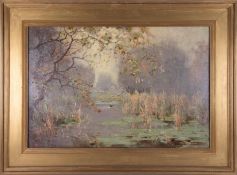 J. Howard Hale R,B,A,, Morning Mist, signed with label on reverse, 50cm x 75cm.