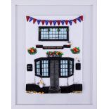 Lou from Lou C fused glass, original glass work, titled 'The Queens Arms', signed, 30cm x 21cm,