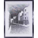 Mike Hanny (Plymouth artist) drawing Ebrington Street, Plymouth, 75cm x 55cm, framed and glazed.