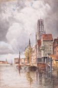 Dutch School, J. Van Staaten, (19th/20th century) signed watercolour, Canal scene, 60cm x 40cm,