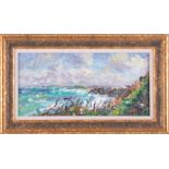 Michael J. STRANG (1942), oil on board, Porthmeor, St Ives, signed, dated 1995, 15cm x 31cm.