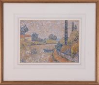 Donald Hughes, R.W.A. (born 1881), pastel 'Haze on the Canal' with paper labels on reverse,