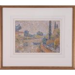 Donald Hughes, R.W.A. (born 1881), pastel 'Haze on the Canal' with paper labels on reverse,