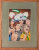 Beryl Cook, oil, 'Bride to Be', framed and glazed, 17cm x 11.5cm, overall size 27cm x 22cm.