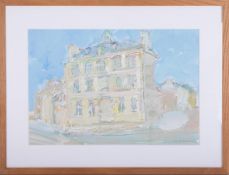 Derek A Holland (1927-2014), 'Hotel de Ville at Pontreaux 1990' gouache, framed and glazed,