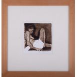 Joy Wolfenden Brown, signed etching, reclining seated lady, 19cm x 18cm, framed and glazed.