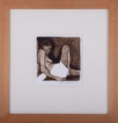Joy Wolfenden Brown, signed etching, reclining seated lady, 19cm x 18cm, framed and glazed.