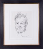 Robert Lenkiewicz (1941-2002), pencil drawing, portrait with hand written card on reverse, inscribed