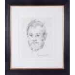 Robert Lenkiewicz (1941-2002), pencil drawing, portrait with hand written card on reverse, inscribed